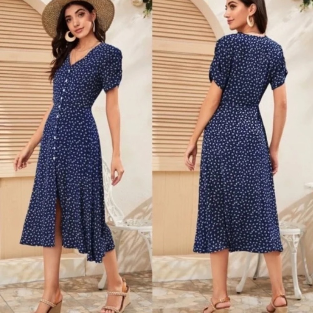 Chic Navy Floral Maxi Dress - Picture 2 of 6
